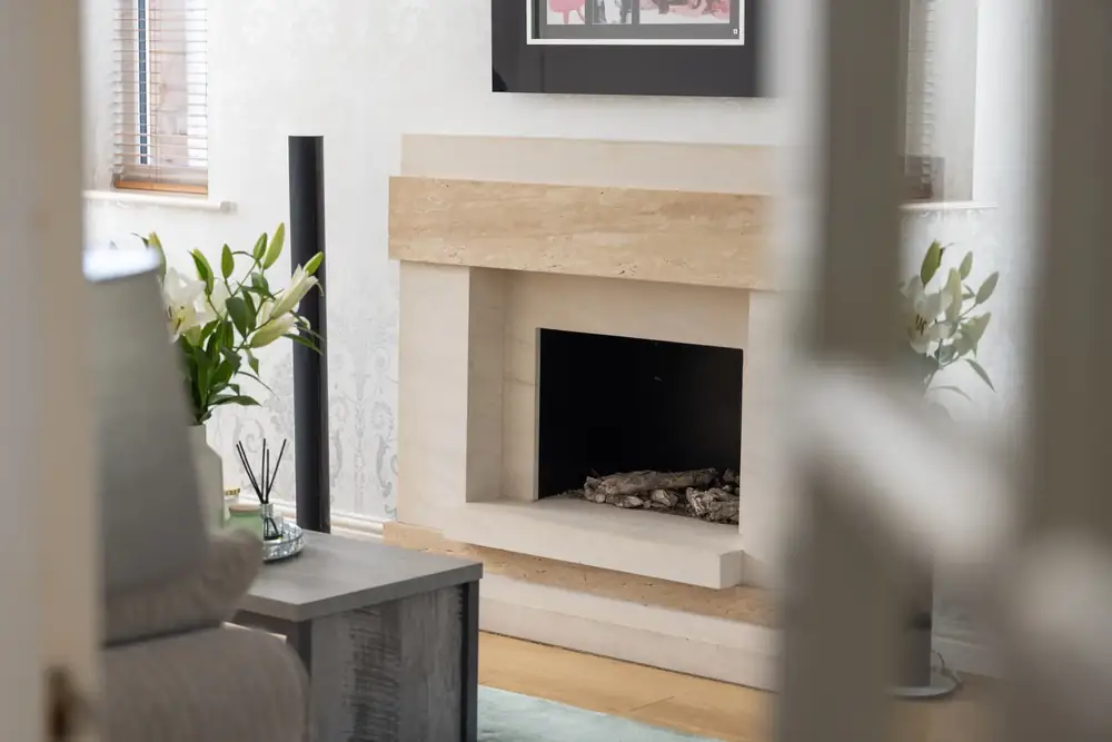 Portside Close, Boothstown, living room fireplace